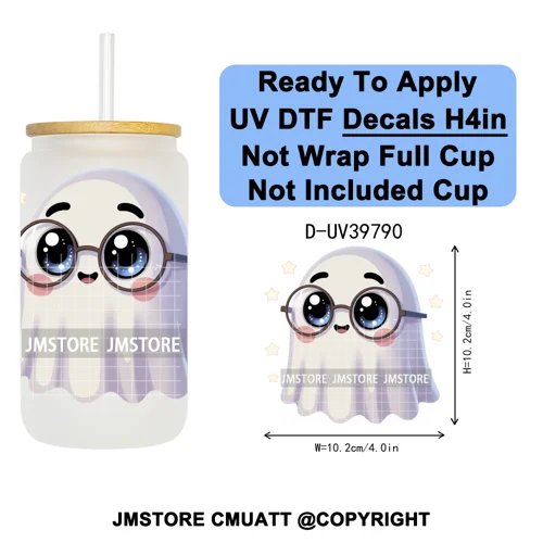 Cute Halloween Witch Ghost Sweet Boo UV DTF Decals Ready To Apply Waterproof Transfer Stickers Prints For 16OZ Libbey Glass Can