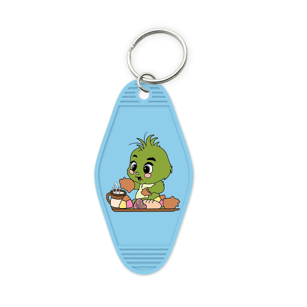 Christmas Cute Baby Green Guy With Santa Hat Gifts High Quality WaterProof UV DTF Sticker For Motel Hotel Keychain