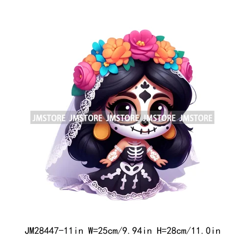 Diy Dia De Los Muertos Sugarskull Calavera Day Of The Dead Catrina Floral Princess Iron On DTF Transfers Stickers For T-shirts