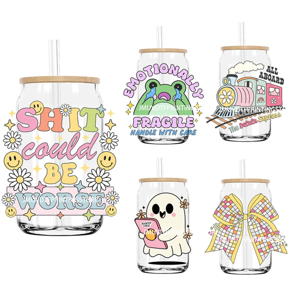 Cute Pattern Motivational Positive Quotes UV DTF Transfers Stickers Decals For Libbey Cold Cups Mugs Tumbler Waterproof DIY Logo