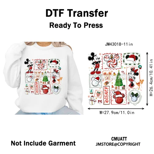 Girly Coquette Merry Christmas Ginger Cartoon Cozy Jolly Season Iron on DTF Heat Transfers Stickers Ready to Press for Clothing