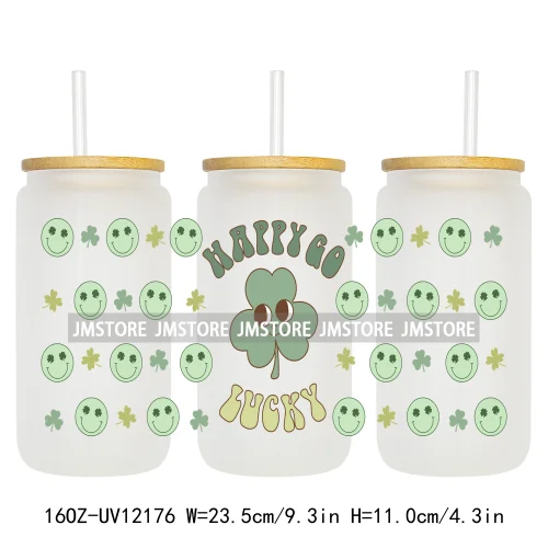 Coquette St Patrick's Day Lucky Shamrock 16OZ UV Cup Wrap DTF Transfer Stickers For Libbey Glass Can Cups Tumbler Custom Prints