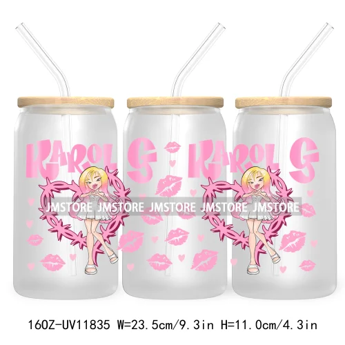 Cartoon Girls Bichota Doll Season Concert Wire Heart Manana Sera Bonito UV DTF Stickers Cup Wraps For 16OZ Libbey Glass Can