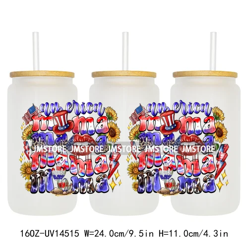 Floral Blessed Mama Leopard Mom 16OZ UV DTF Cup Wraps Ready To Apply Waterproof Transfer Stickers For Libbey Glass Can Tumbler