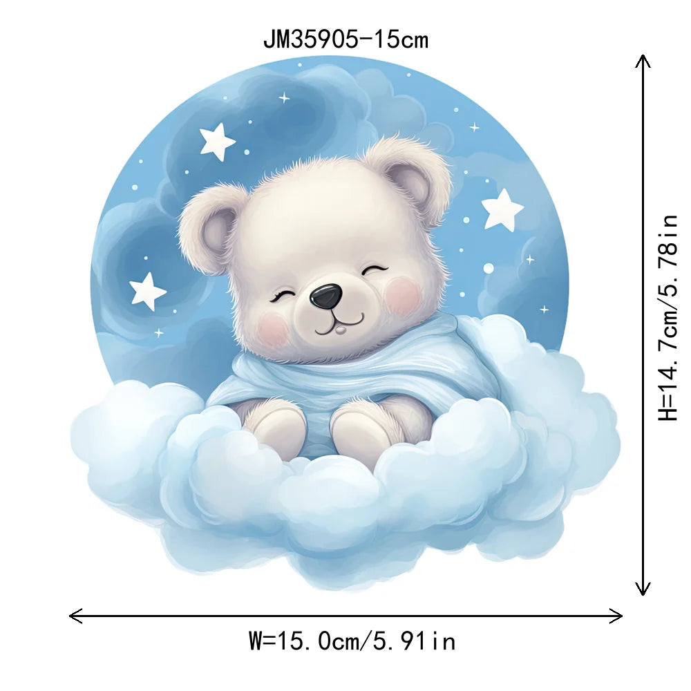 15cm 5.9in Kid Cloud Animal Tiger Lion Iron On Heat Transfer Sticker For Clothes DTF Print Vinyl Thermal Washable T-Shirt Decal