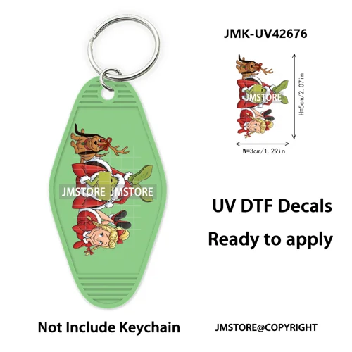 Cartoon Friends Christmas Holiday UV DTF Keychain Wraps Ready To Apply Waterproof High Quality Decals For Hotel Motel Keychain