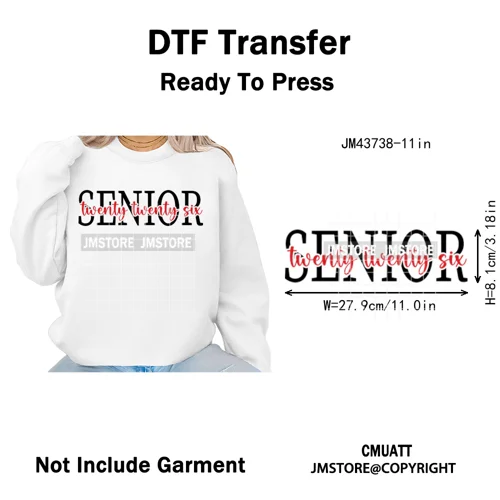 High School Senior Year Class of 2026 My First Last Day Iron on Washable DTF Heat Transfers Stickers Ready to Press for Hoodies
