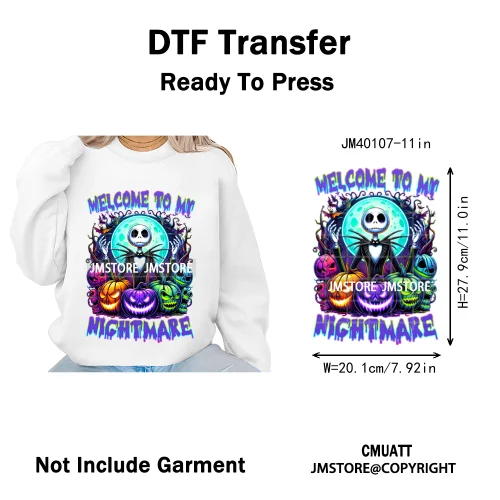 Halloween Horror Party Cartoon Friends Nightmare Spooky Vibes Iron on DTF Washable Transfers Stickers Ready to Press for Clothes