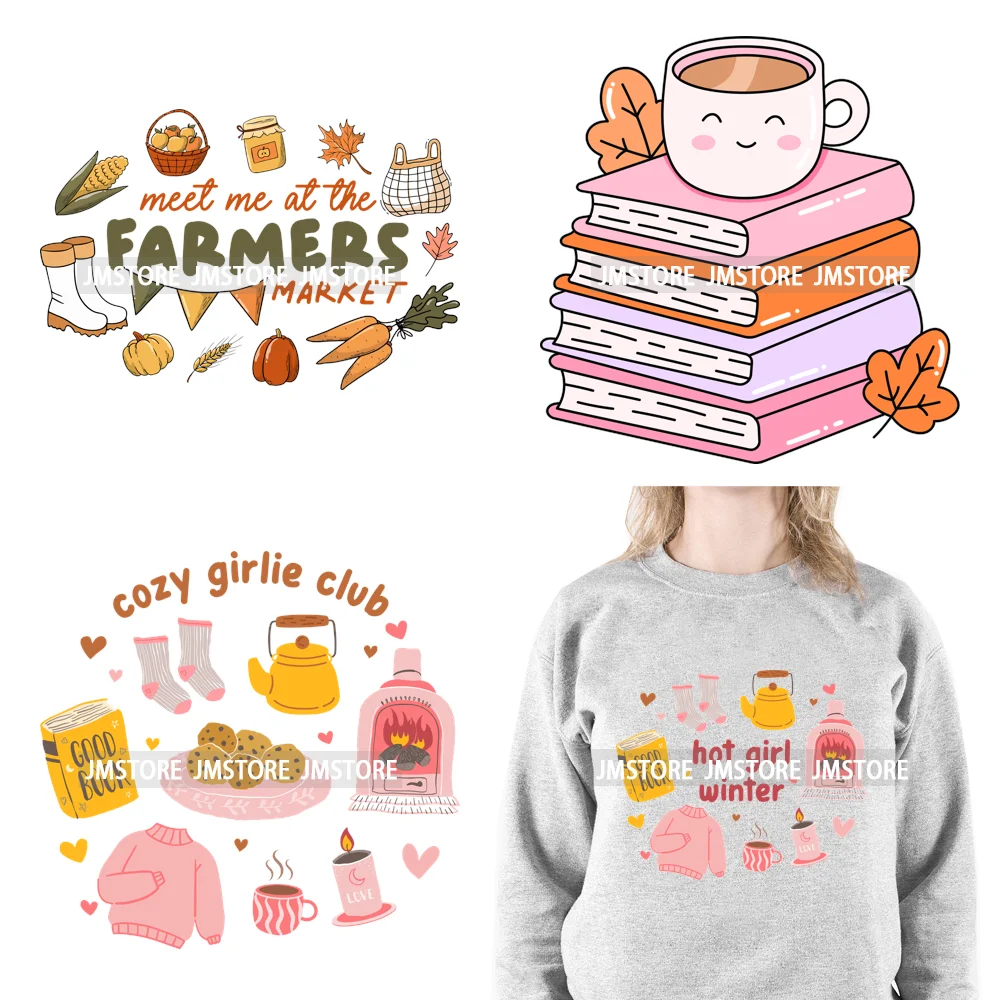 Feeling Cozy Season Hot Girl Winter Girlie Book Club Reading Lover Iron On DTF Transfers Stickers Ready To Press For Hoodies