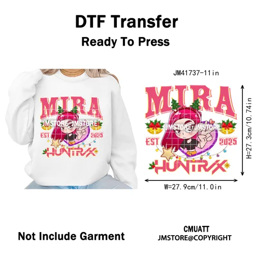 Cute Santa Kpop Inspired Movie Character Merry Christmas Holly Iron on DTF Washable Transfer Stickers Ready to Press for Textile