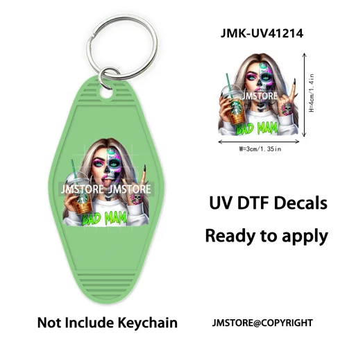 Scary Movie Character Bad Mama Boo Mom UV DTF Motel Keychain Wraps Ready To Apply Waterproof High Quality Hotel Keychain Decals