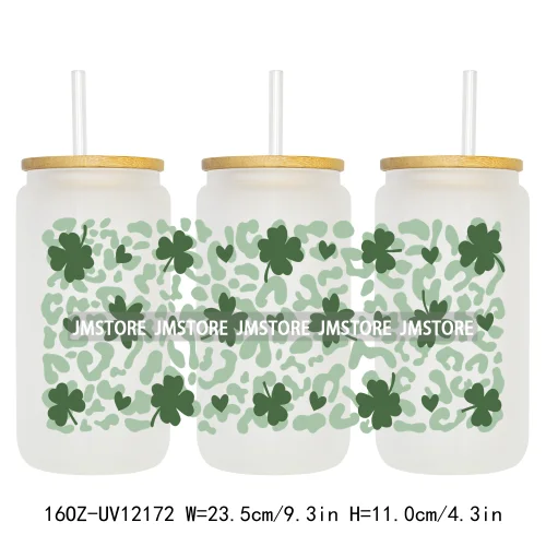 Coquette St Patrick's Day Lucky Shamrock 16OZ UV Cup Wrap DTF Transfer Stickers For Libbey Glass Can Cups Tumbler Custom Prints