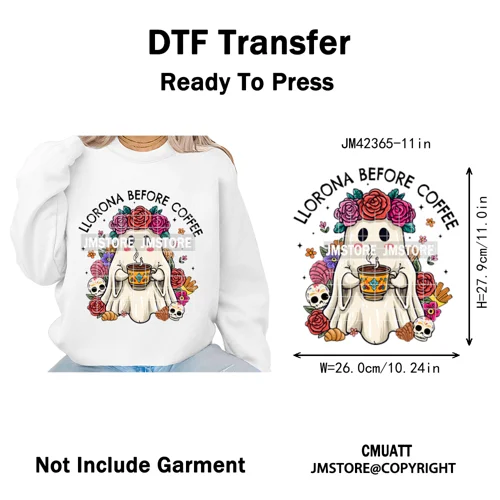 Coquette Halloween Spooky Espantan Latina Mexican Conchas Ghost Iron on DTF Washable Transfer Sticker Ready to Press for Hoodies