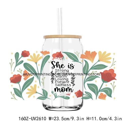 Mama Floral Flower Mother's Day UV DTF Sticker For 16OZ Libbey Glass Cup Can Wrap Transfer Sticker Custom Labels DIY Logo