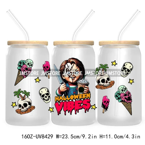 Killer Summer Vibes UV DTF Sticker For 16OZ Libbey Glass Cup Can Wrap Transfer Stickers Custom Labels DIY Logo Horror Halloween