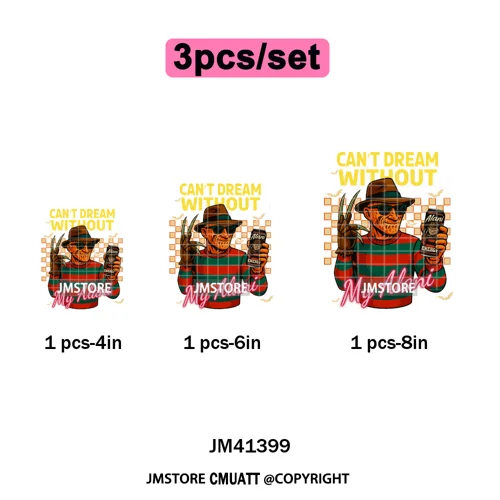 Spooky Soda Can Killer Checkered Horror Characters Drink Halloween Iron on DTF Heat Transfer Stickers Ready to Press for Textile