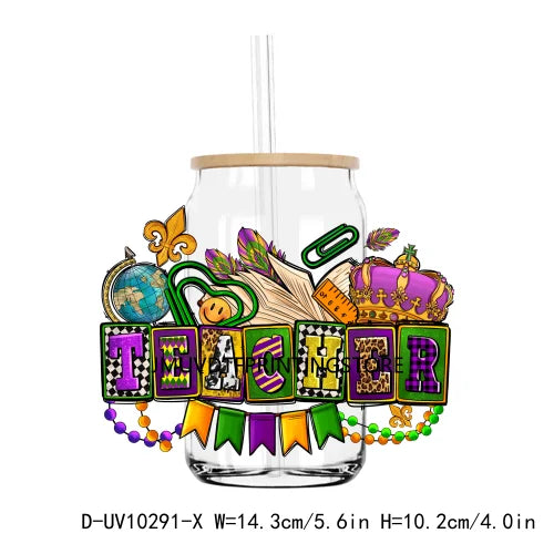 Happy Mardi Gras Afro Messy Bun UV DTF Transfers Stickers Decals For Libbey Cold Cups Mugs Tumbler Waterproof DIY Logo