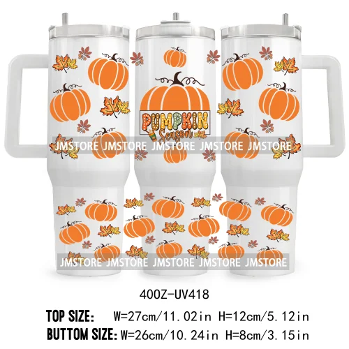 Retro Pumpkin Season Bow UV DTF 40OZ Tumbler Wrap Ready To Apply Good Quality Waterproof Dog Mom Fall Mama Transfer Stickers