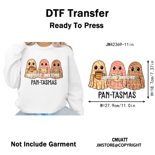 Coquette Halloween Spooky Espantan Latina Mexican Conchas Ghost Iron on DTF Washable Transfer Sticker Ready to Press for Hoodies