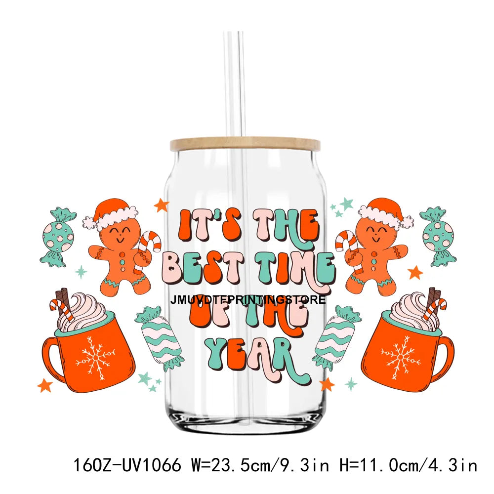 Christmas Tree Holiday 16OZ UV DTF Cup Wrap Transfers Stickers Custom Labels DIY Durable Waterproof Logo For Libbey Glass Can