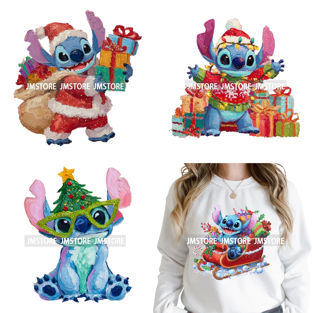 Cute Cartoon Characters Merry Christmas Holiday Gifts Xmas Iron on Washable DTF Heat Transfer Sticker Ready to Press for Clothes