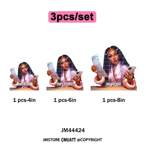 Sassy Facial Expressions Black Girl Housewife Remote Work Iron on Washable DTF Transfers Stickers Ready to Press for Sweatshirts