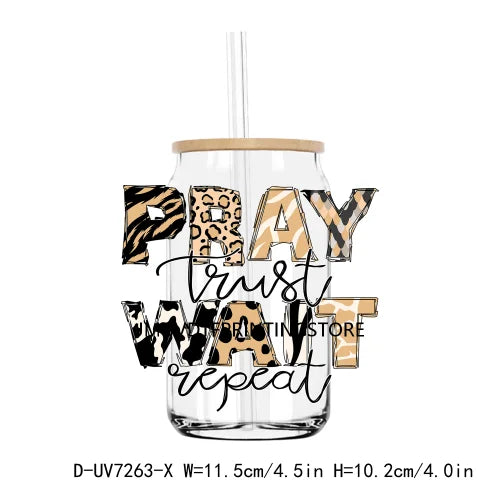 Pray God Jesus Faith Blessed UV DTF Transfers Stickers Decals For Libbey Cold Cups Mugs Tumbler Waterproof DIY Logo Girls Trip