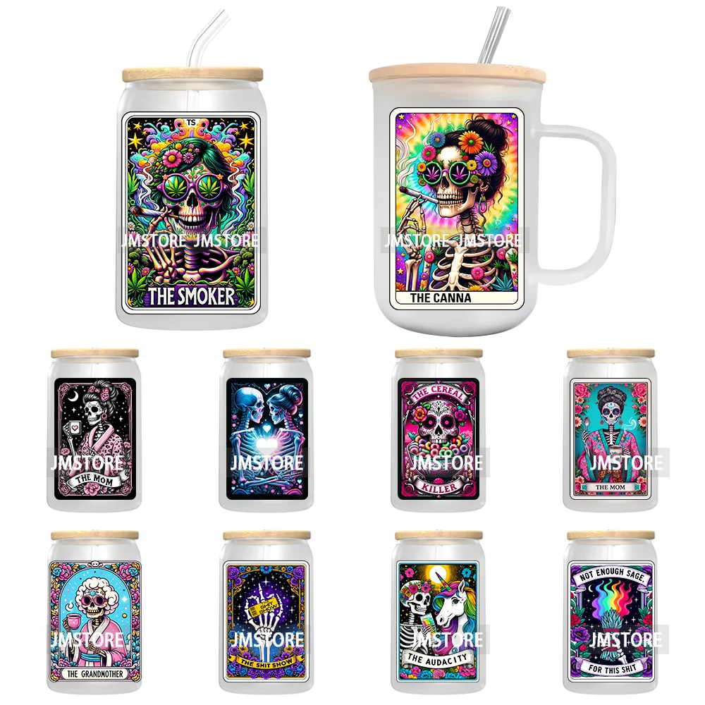 The Smoker Skeleton Tarot Card UV DTF Transfer Stickers Decals For Libbey Cold Cups Mugs Tumbler Custom Logo Labels Sugar Skull