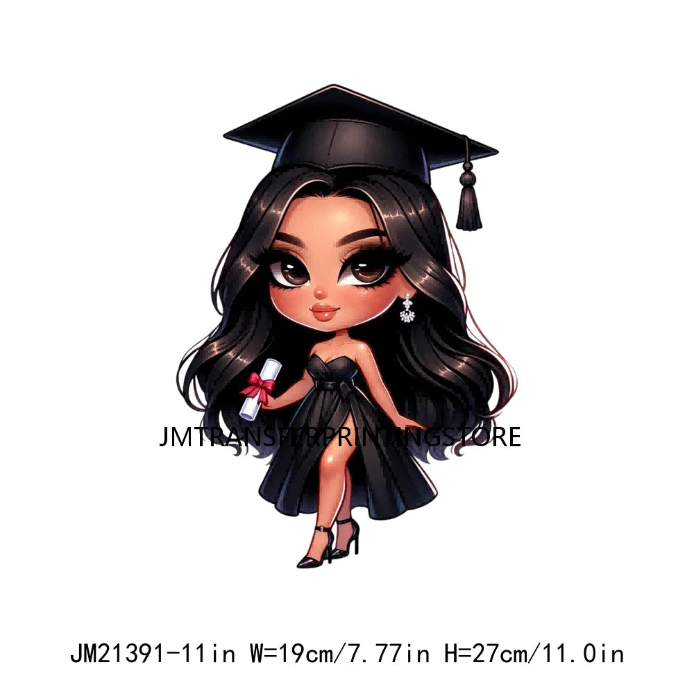 Cool Pretty Chibi Latina College Graduation Girls Educated Diploma Iron On DTF Transfer Stickers Ready To Press For T-shirts