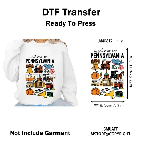 Retro American Citycape Scenery Badge States Lover Designs Iron on DTF Washable Transfers Stickers Ready to Press for Clothing