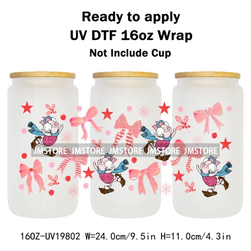 Christmas Mouse Cartoon Charater Girly UV DTF Cup Wrap Ready To Apply Transfer Stickers Durable For 16OZ Libbey Glass Can Bottle