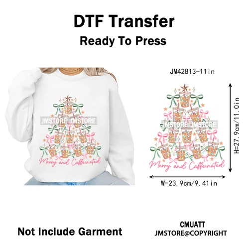 Funny Christmas Tree Coquette Holly Jolly Merry and Bright Festive Lover Iron on DTF Transfer Sticker Ready to Press for Hoodies