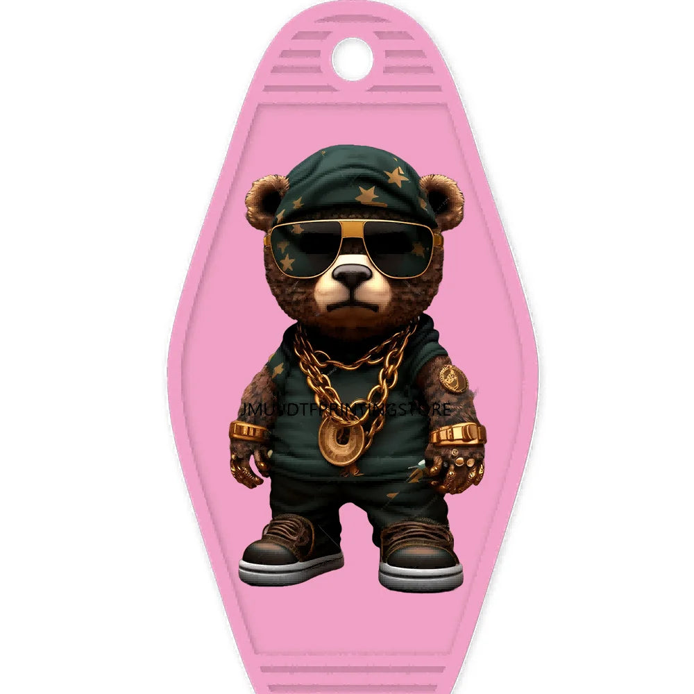 Cool Hustle Dog With Money High Quality WaterProof UV DTF Sticker For Motel Hotel Keychain Urban Street Teddy Bear