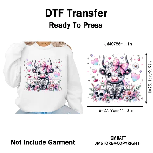 Horror Spooky Cartoon Baby Highland Cow Halloween Vibes Animal Iron on DTF Washable Transfers Sticker Ready to Press for Hoodies