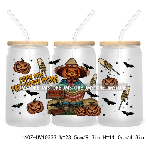 Tis the Season Spooky Ghost 16OZ UV DTF Cup Wrap Transfer Stickers Latina Halloween Custom Label Waterproof For Libbey Glass Can