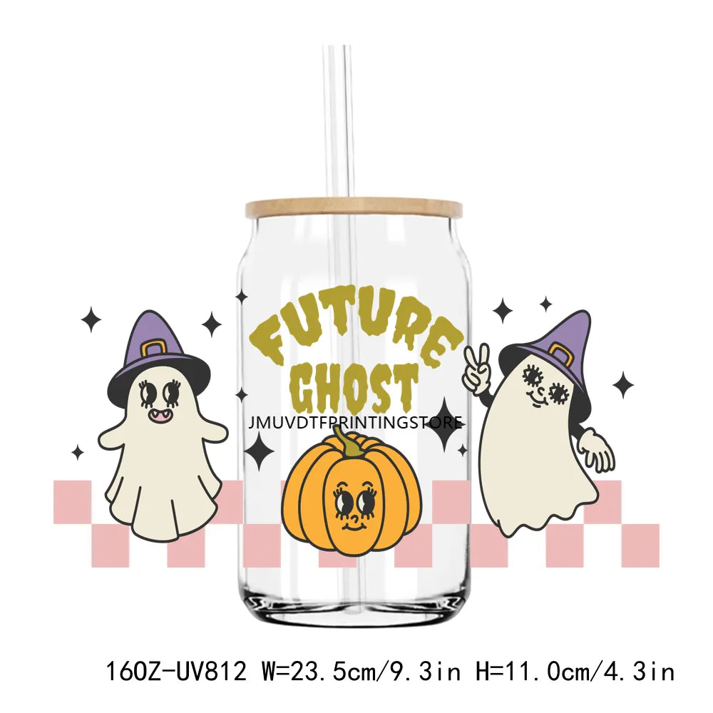 Retro Halloween Funny Ghost 16OZ UV DTF Cup Wrap Transfer Stickers Custom Label DIY Durable Waterproof Logo For Libbey Glass Can