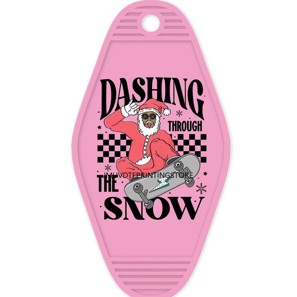 Retro Christmas Dashing Through the Snow High Quality WaterProof UV DTF Sticker For Motel Hotel Keychian