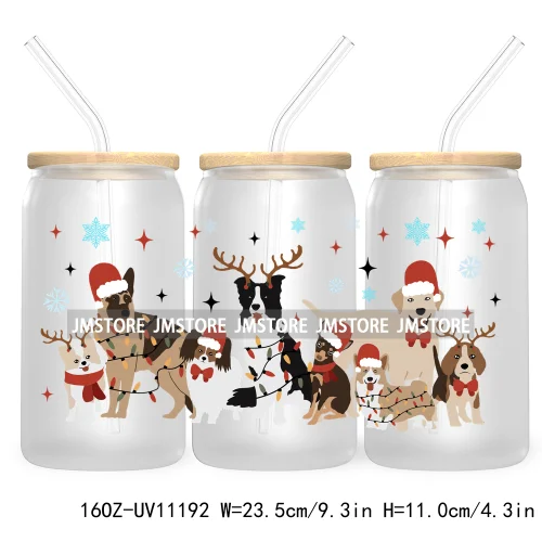 Cute Pet Christmas Dogs Cats With Santa Claus Hat UV DTF Cup Wrap For Libbey Glass Can Transfer Stickers Waterproof Custom Label