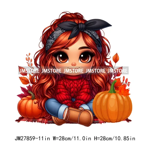 Autumn Latina Baby Fall Season Pumpkin Leaves Mexican Hispanic Princess DTF Iron On Transfer Stickers Ready To Press For Clothes