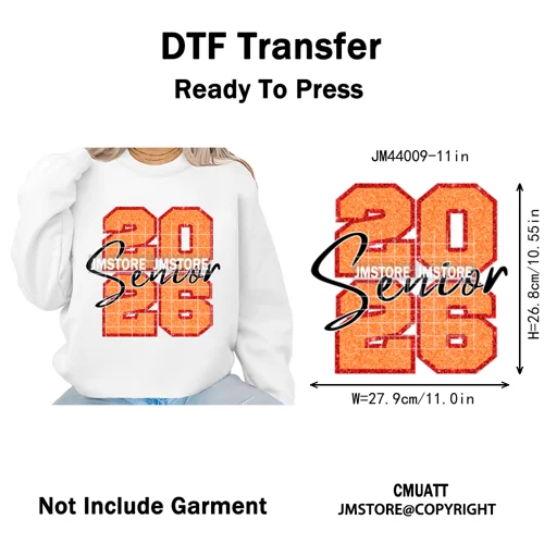 Faux Glitter Senior Class of 2026 High School Graduate Reunion Iron on Washable DTF Transfer Stickers Ready to Press for Clothes
