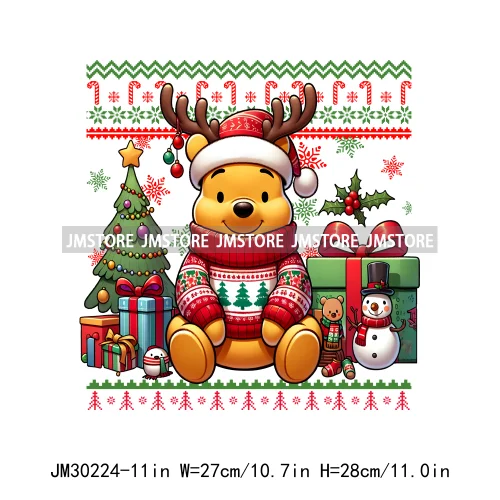 Cartoon Christmas Character Ugly Sweater Friends Deer Winter Holiday Gifts Iron On DTF Heat Press Transfers Stickers For Hoodies