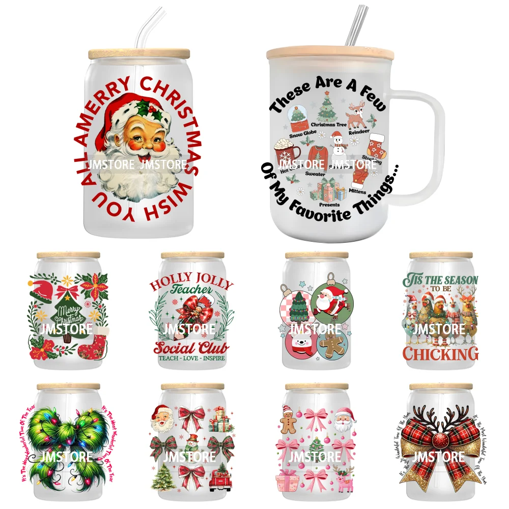 Coquette Christmas Bow Santa Claus UV DTF Transfer Stickers Decals For Libbey Cold Cups Mugs Tumbler High Quality Howdy Season