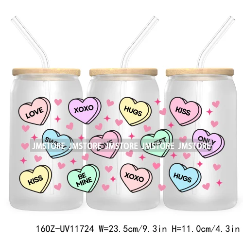 Funny Valentines Quotes 16OZ UV Cup Wrap DTF Transfer Stickers For Libbey Glass Can Cups Tumbler Self Love Valentine Hearts Kiss