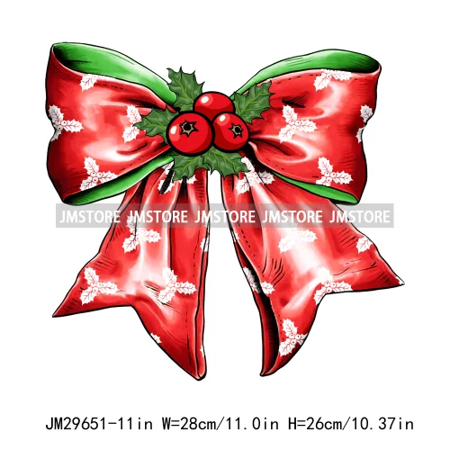 Funny Merry And Bright Christmas Coquette Xmas Light Bow Printing Iron On DTF Transfers Stickers Ready To Press For Clothing