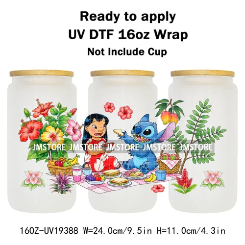 Tropical Cartoon Summer Vibes Splash UV DTF Wraps Transfer Sticker Waterproof High Quality For 16OZ Libbey Glass Can Tumblers