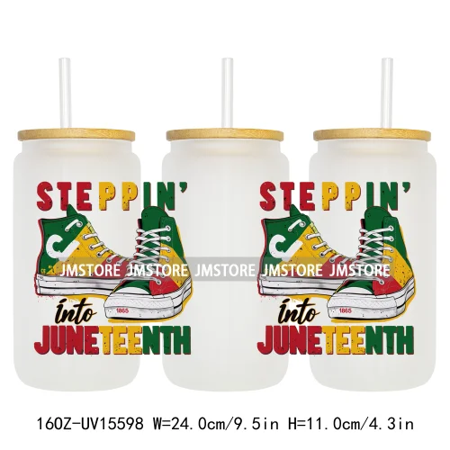 Juneteenth Vibes Sneaker And Heel Afro Woman 16OZ UV DTF Cup Wraps Ready To Apply Transfer Stickers For Libbey Glass Can Tumbler