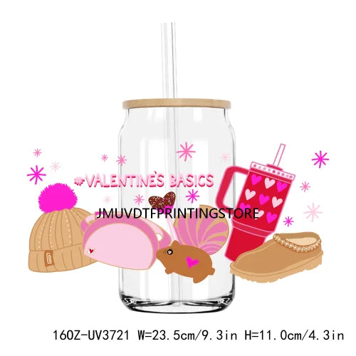 Valentine's Day Love 16OZ UV DTF Cup Wrap Transfer Stickers XOXO Hearts Custom Labels DIY Waterproof Logo For Libbey Glass Can