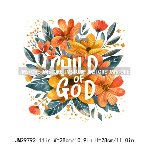 Floral Christian Jesus Praise God Religious Bible Verse Motivational Quotes Iron On DTF Heat Press Transfer Stickers For Clothes