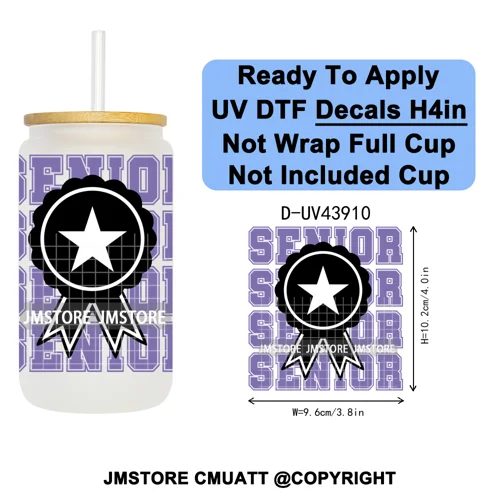 Girly University Graduation 2026 UV DTF Decals Ready To Apply Waterproof Transfer Stickers DIY Crafts For 16OZ Libbey Glass Can
