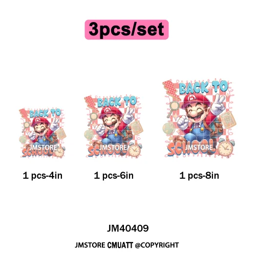 Colorful Checkered Cartoon First Day of School Design Kid Back To School Iron on DTF Transfer Sticker Ready to Press for Clothes
